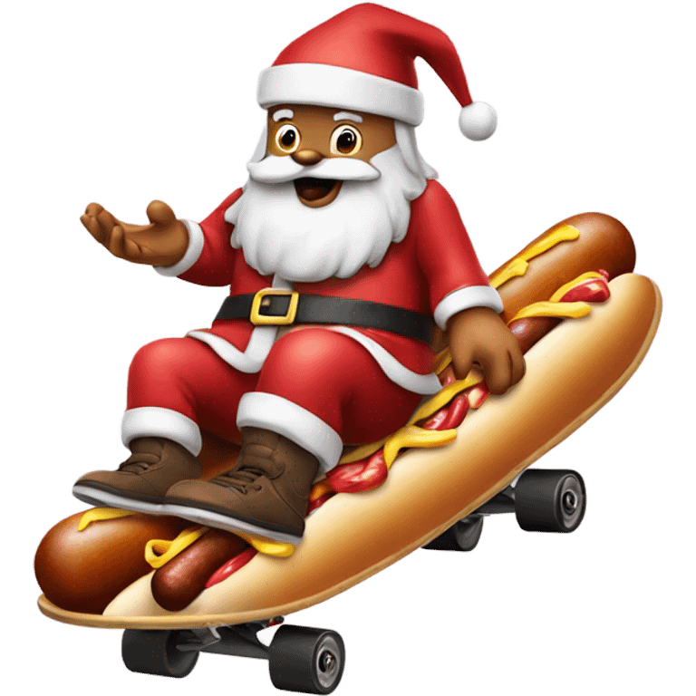 Santa riding a skateboard while eating 10 hotdogs emoji