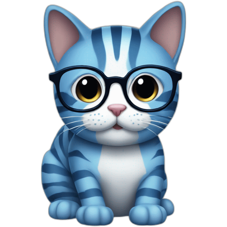 striped blue cat with glasses emoji