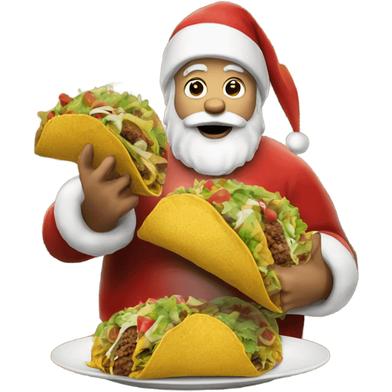 Santa Claus eating a taco with a Christmas tree emoji