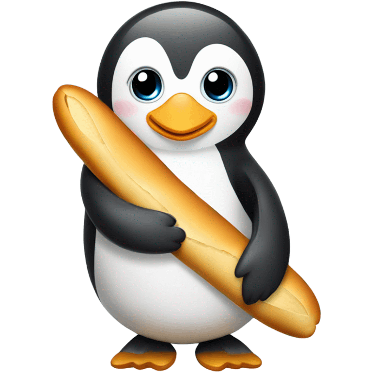 Cute penguin holding French baguette  emoji