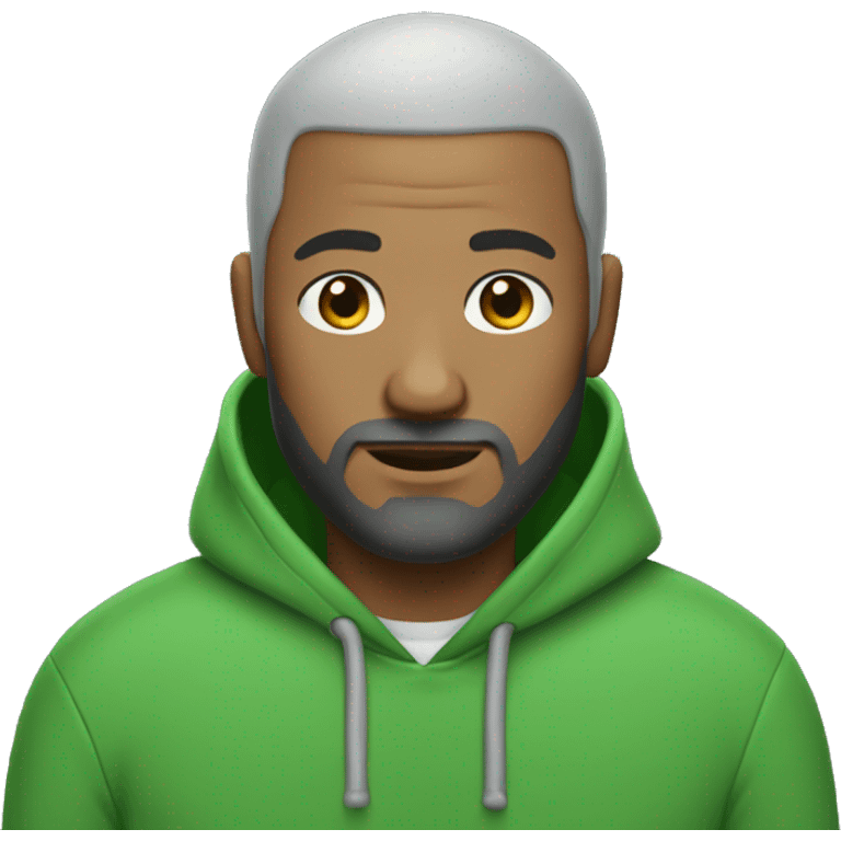 Bald man with beard with a little gray in it wearing green hoodie emoji