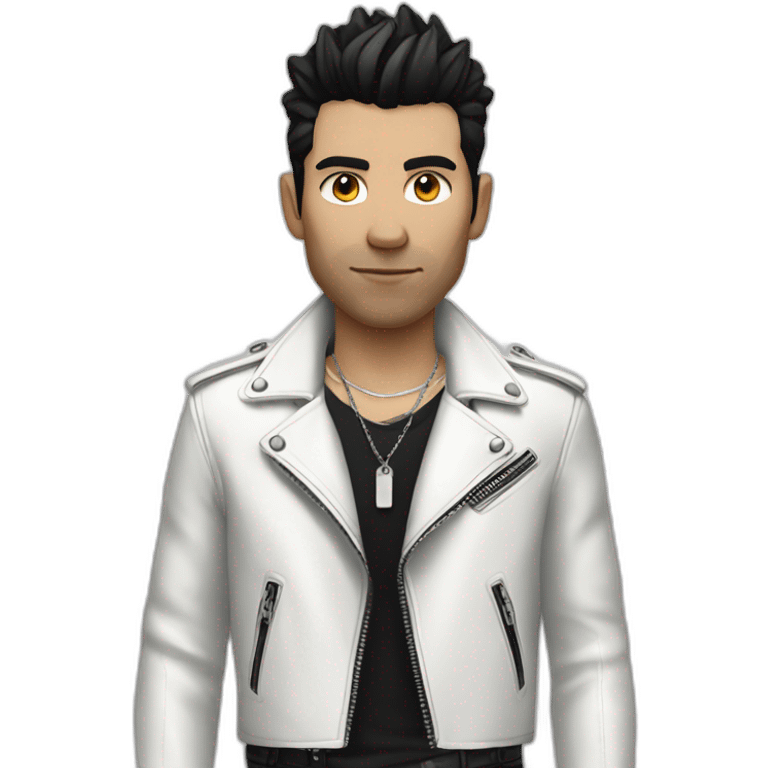 Punk male with white leather jacket with dark hair emoji