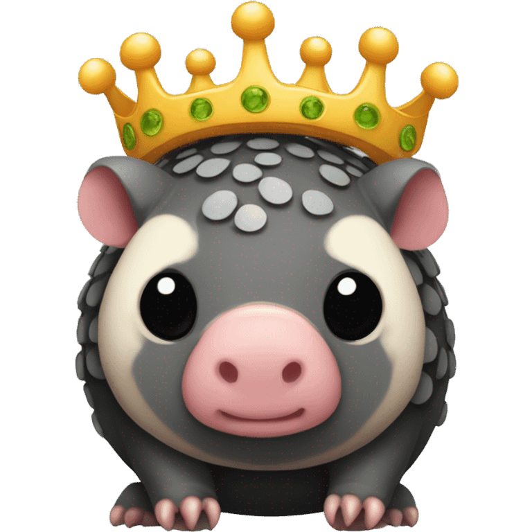 Black chubby round armadillo pig panda centipede armadillo wearing a crown emoji