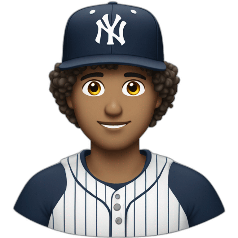 20yo curly hair mexican man with a MacBook and a yankees cap emoji