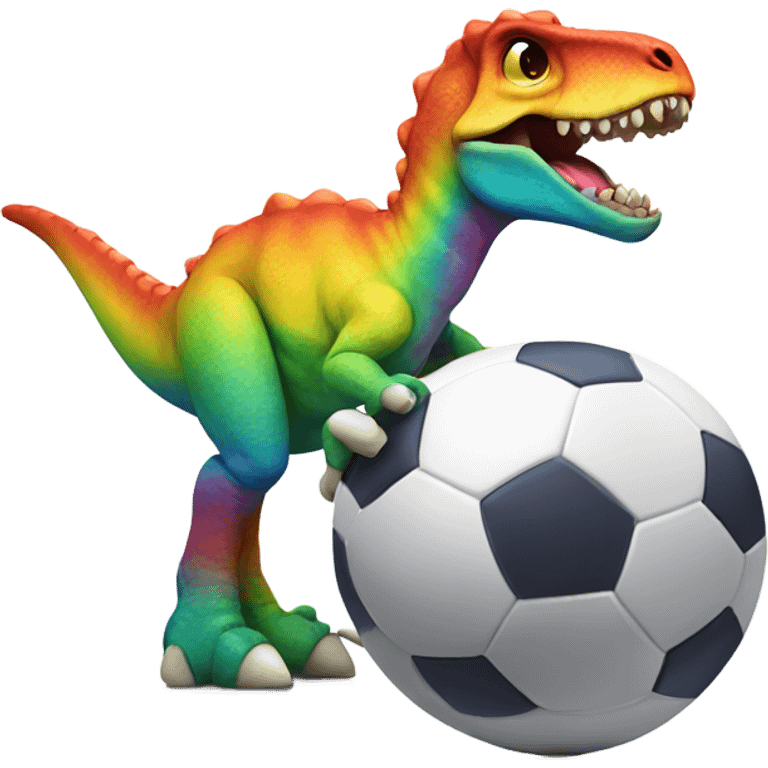 Rainbow dinosaur with a football emoji