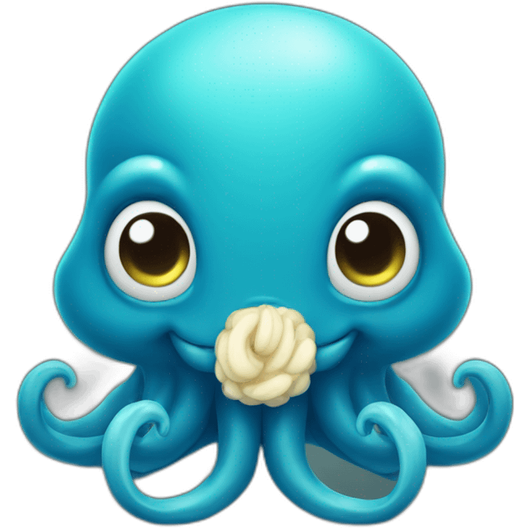 cute blue kraken with adorable face  loving emoji