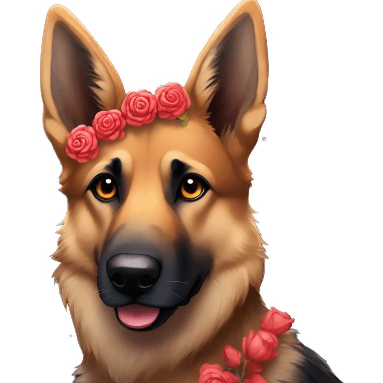 Midnight starry night stars dark Brindled German shepherd fox carrying glowing red lantern, fairy lights, rose flower crown, bokeh lights emoji