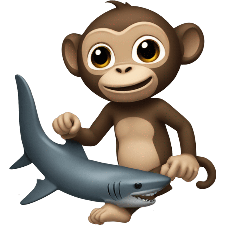 A monkey holding a shark emoji