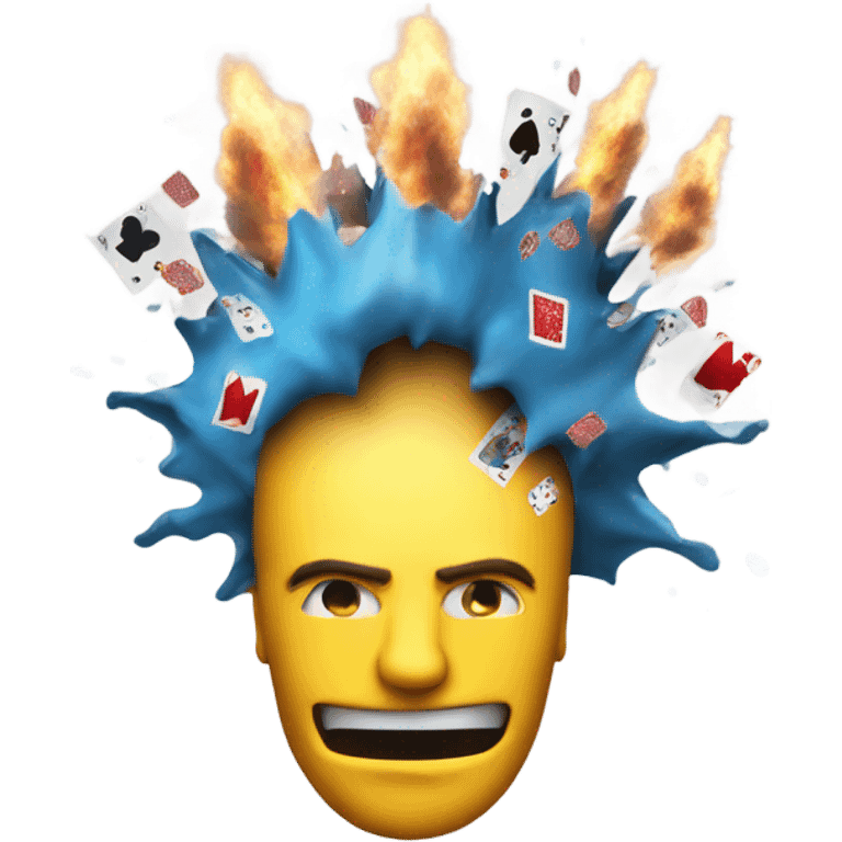 Head exploding with poker cards coming out of the top emoji