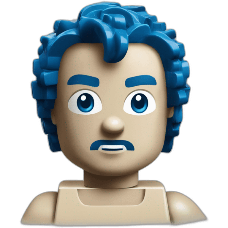 Personnage lego noir grand yeux bleu cheveux frise emoji