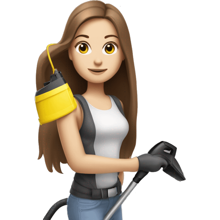  white girl with long brown hair with a karcher vacuum cleaner in  hands emoji