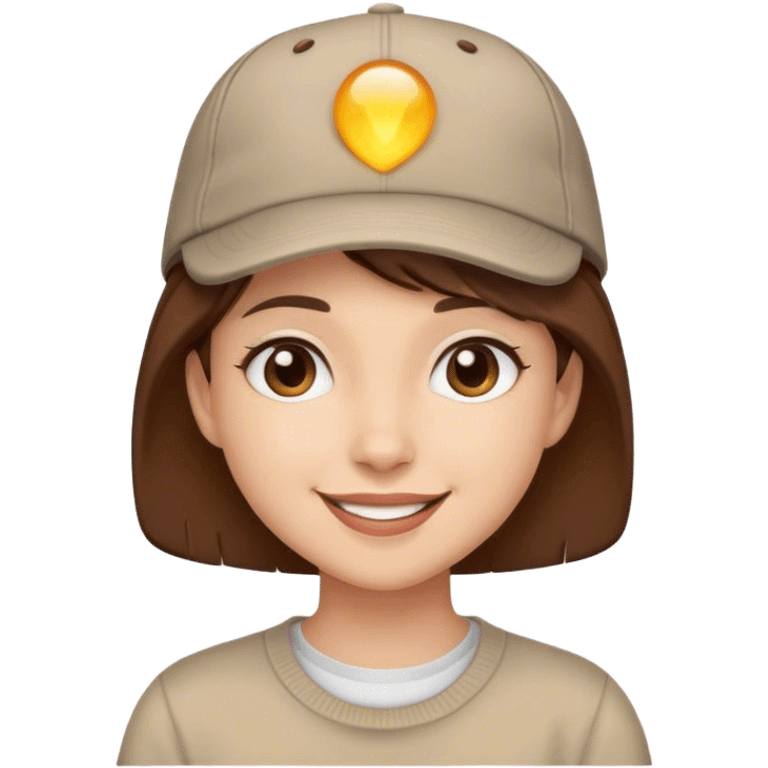 Happy Girl with Short Brown hair and a cap emoji