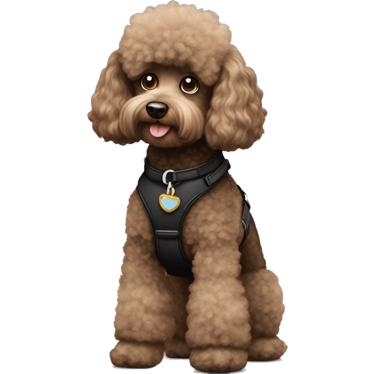 3 legs One Small furry Black Poodle with brown harness emoji