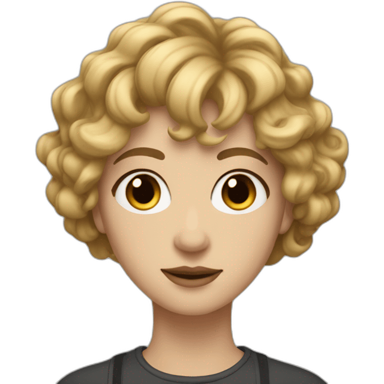 face of nonbinary white person with dark blonde wavy bob, mid part and bangs emoji