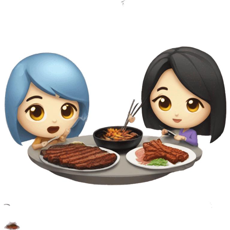 Me and my  friends eating Korean barbecue  emoji