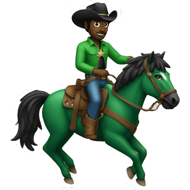 Black cowboy riding a green bronco  emoji