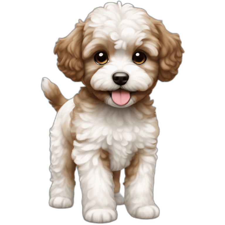 party maltipoo puppy brown and white neck with funny pants emoji