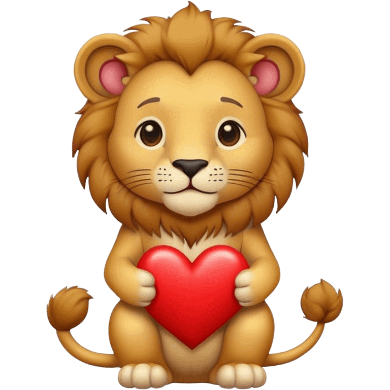 Cute lion holds heart emoji