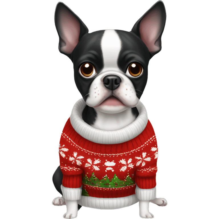 Boston Terrier wearing christmas Sweater  emoji