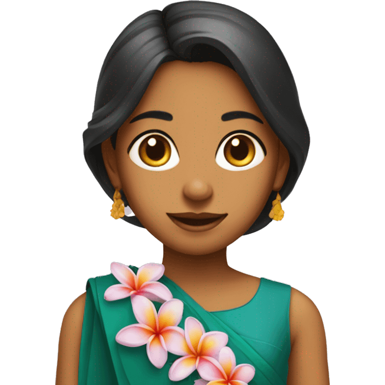 Indian girl wearing frangipani emoji