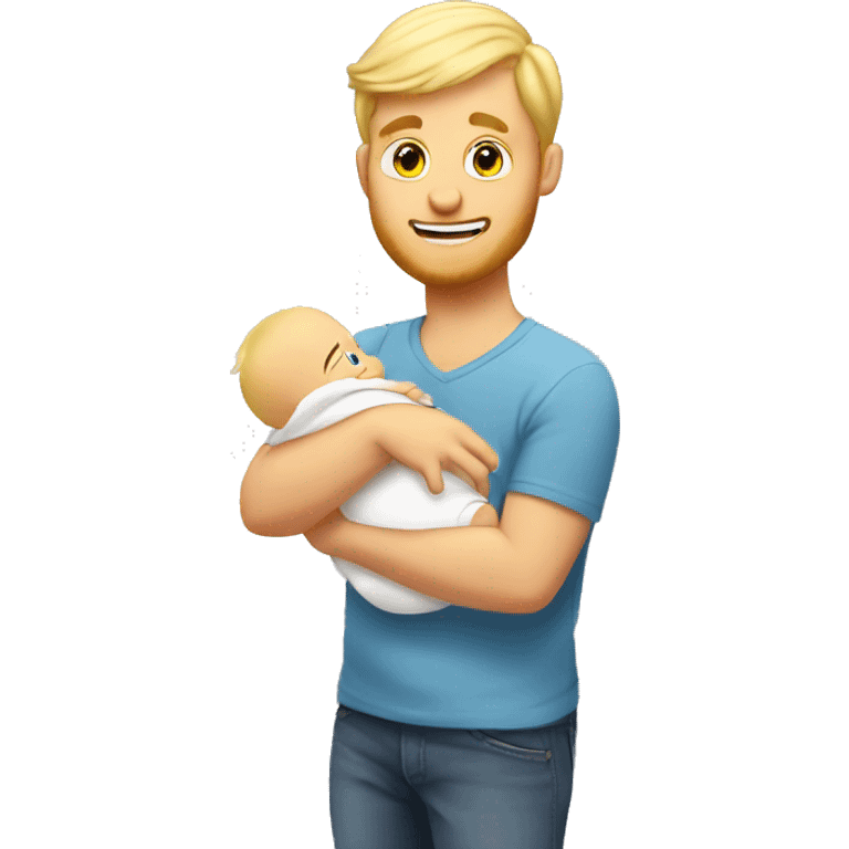 blonde dad changes diaper to baby emoji