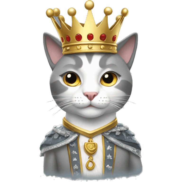 Gray and white cat dressed as king emoji