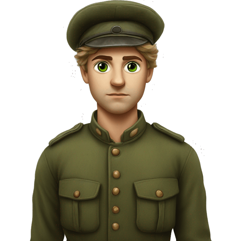 25 year old green eyed peasant during the 1917 revolution in russia photorealistic serious emoji