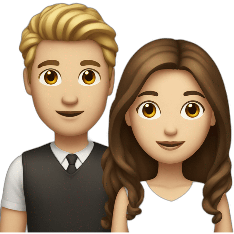 light brown hair white man and dark brown long hair woman emoji