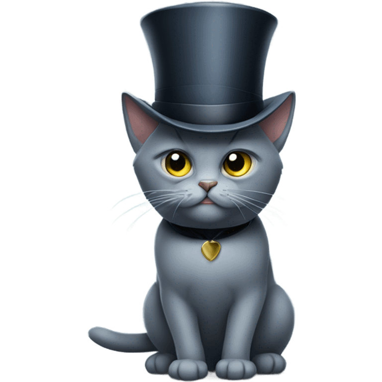 Grumpy Russian blue cat with a top hat emoji