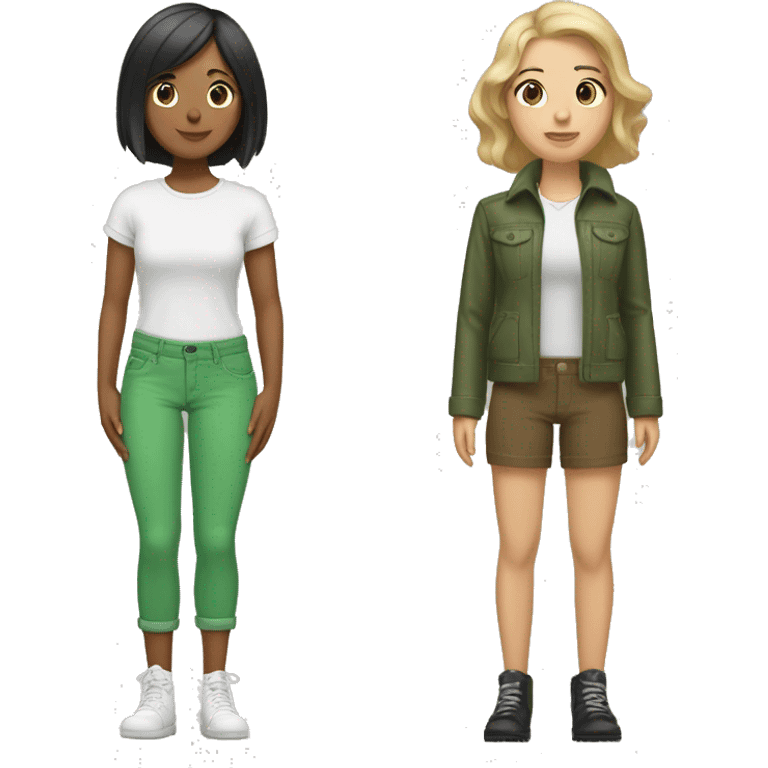 Two light skinned lesbians One has shorts boyish black hair with brown hair and the other has a light brown bob cut with green hair emoji