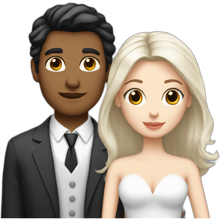 blond man, black hair white skin woman, marriage and holding gray cat emoji