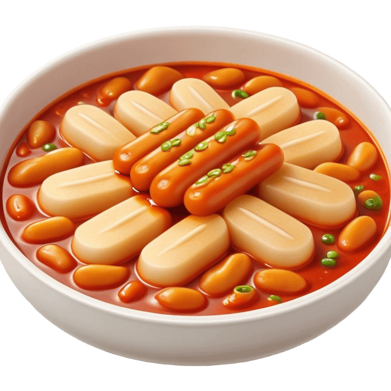 Cinematic Realistic Tteokbokki Dish Emoji, showcasing spicy, chewy rice cakes in a fiery sauce rendered with lifelike detail and bold, dynamic lighting. emoji