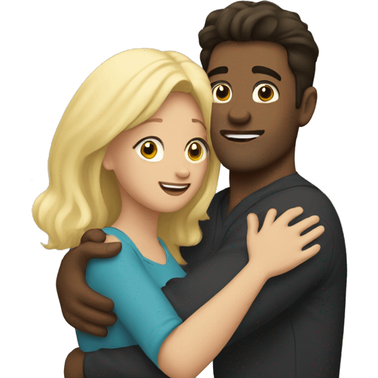 Blonde woman hugging dark haired man  emoji