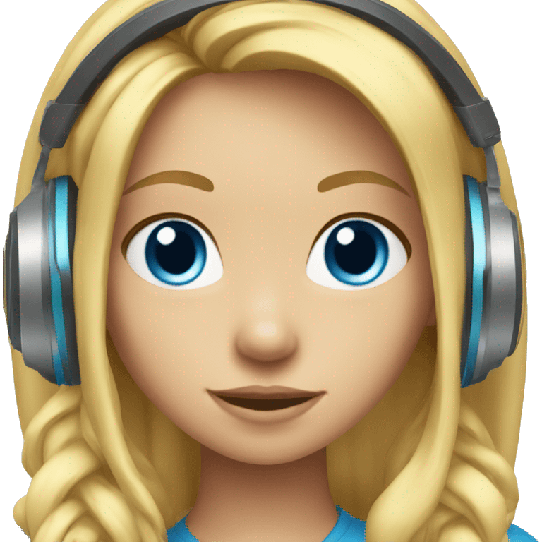 Girl with long blonde hair and blue eyes wearing gaming headphones emoji