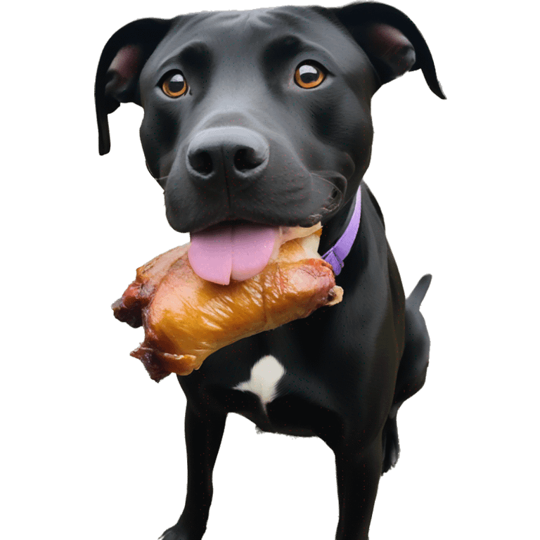 black pitbull lab mix with a turkey leg emoji