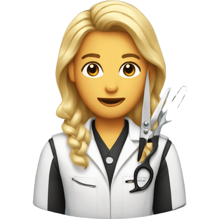 Hairstylist with vest and scissors emoji