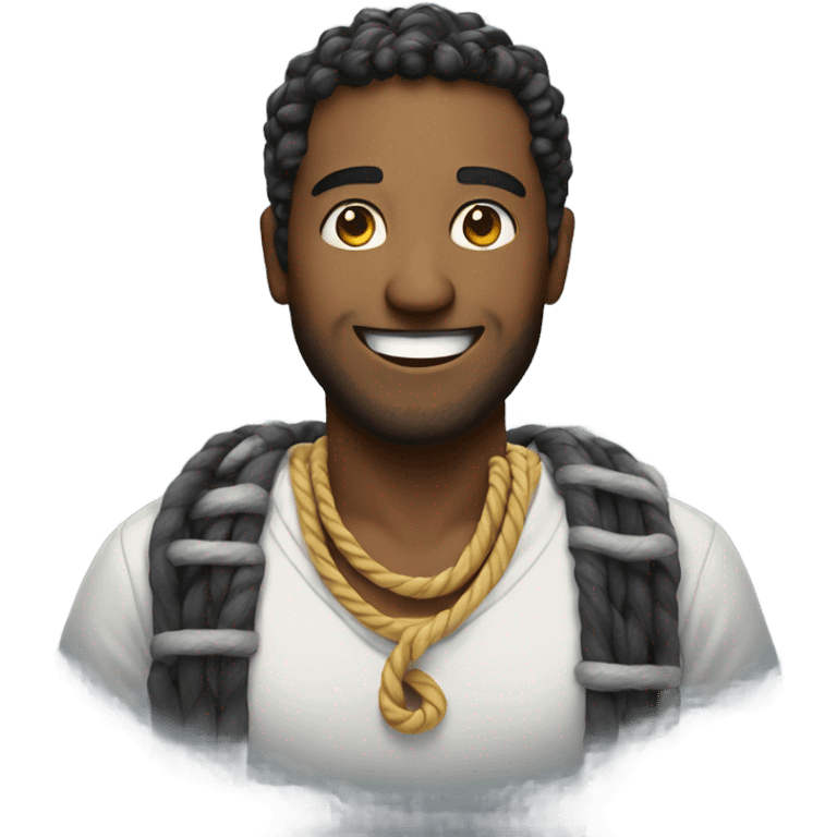 a smiling man with a rope necklace emoji