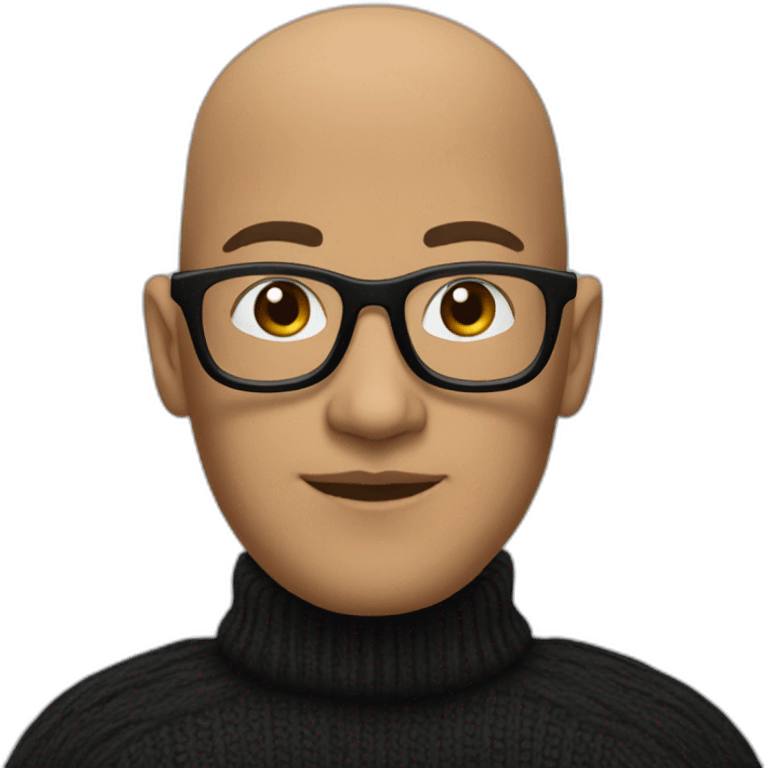 bald individual with an oval-shaped head, dressed in a black turtleneck, and wearing glasses emoji