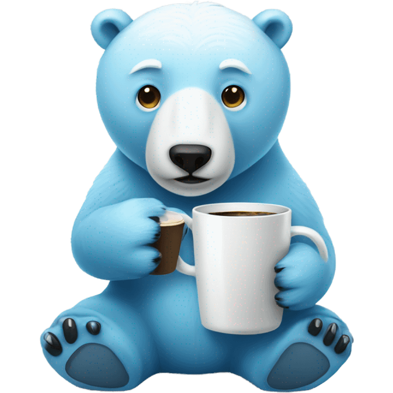 Full boudy blue polar bear drink coffee emoji