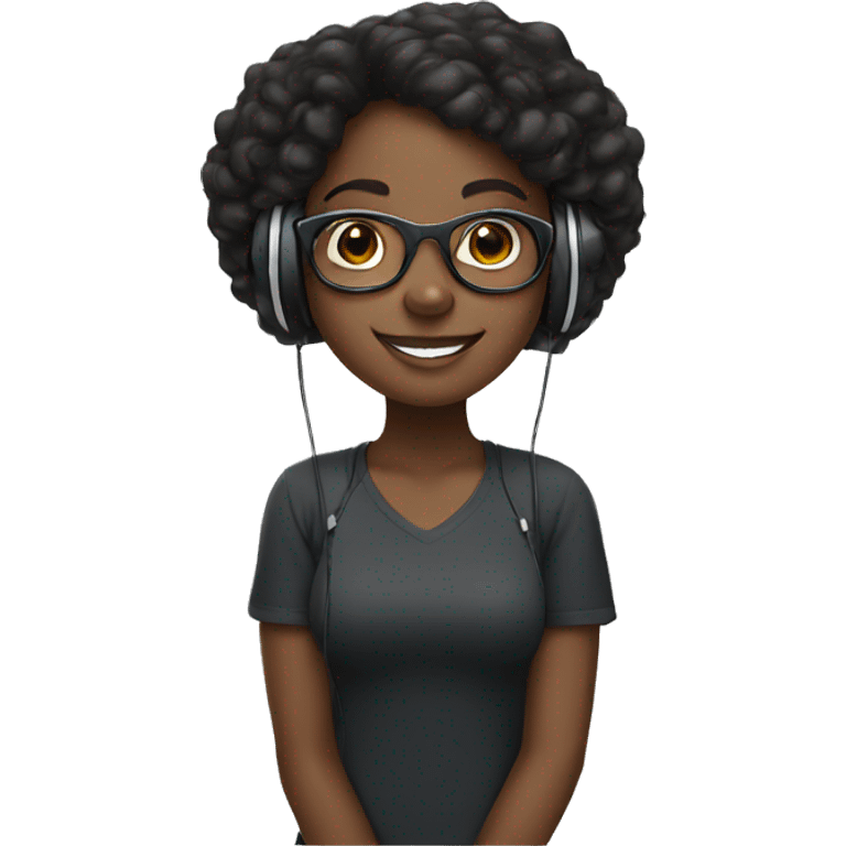 Black Girl wearing headphones eyes glasses smiling  emoji