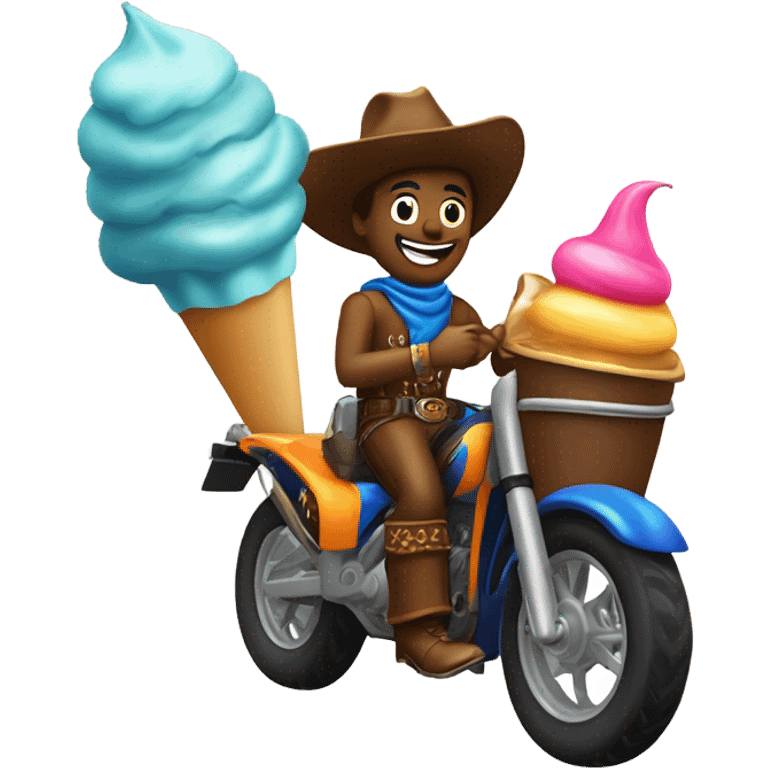 Cowboy eating ice cream riding a rocket emoji