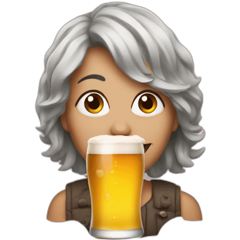 crazy woman with beer emoji