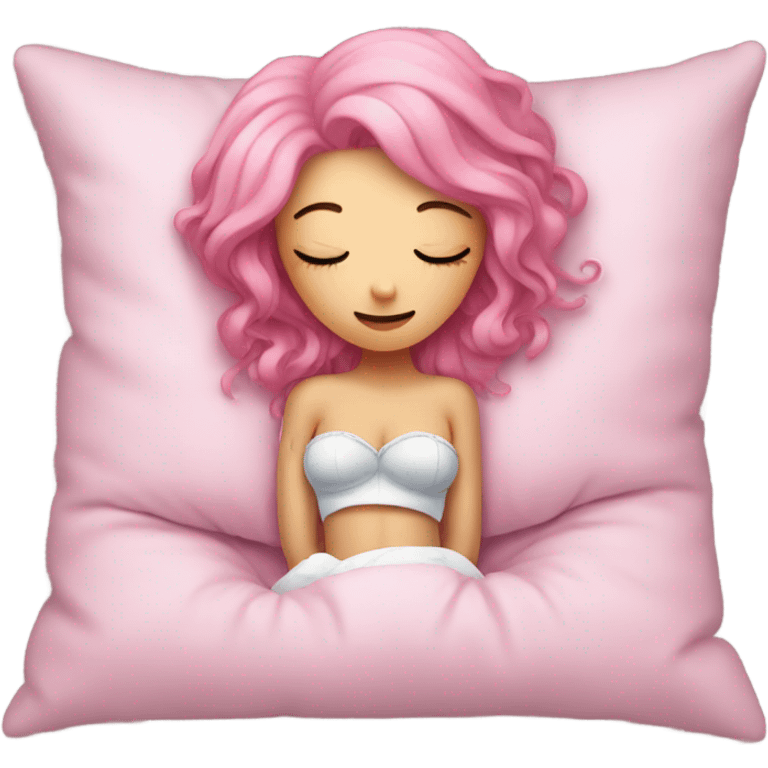 Girl with pink hair sleeping on pillow pink corset  emoji