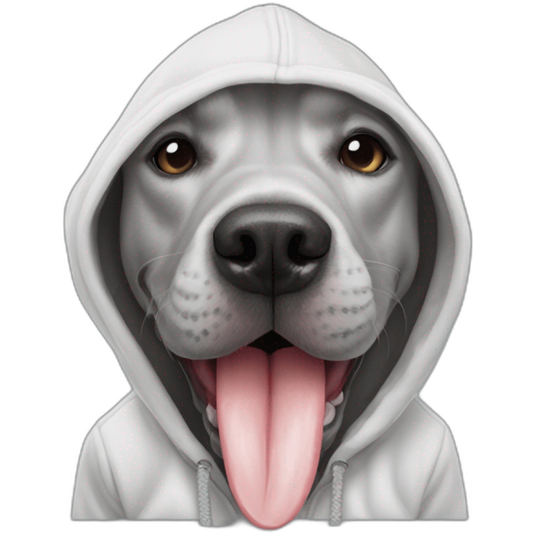 grey dog tongue out with white dinosaur hoodie emoji