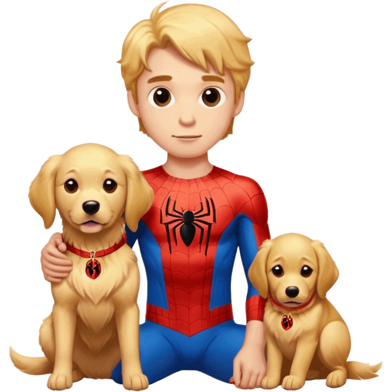 Spider-Man with his golden retriever in a Spider-Man outfit emoji