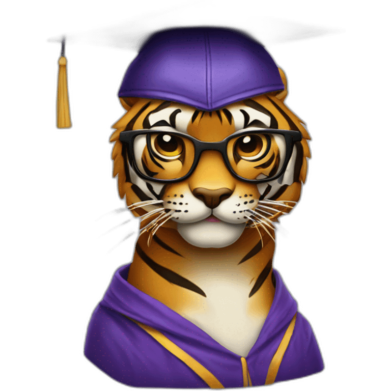 tigre con gafas oscuras y un gorro de graduación emoji