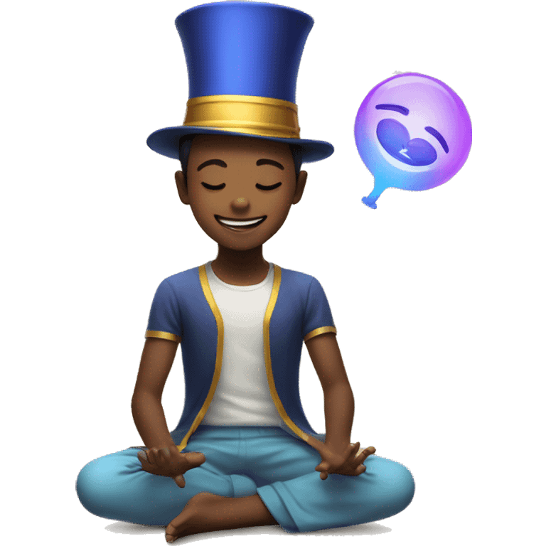 A happy kid meditating with a magician hat emoji