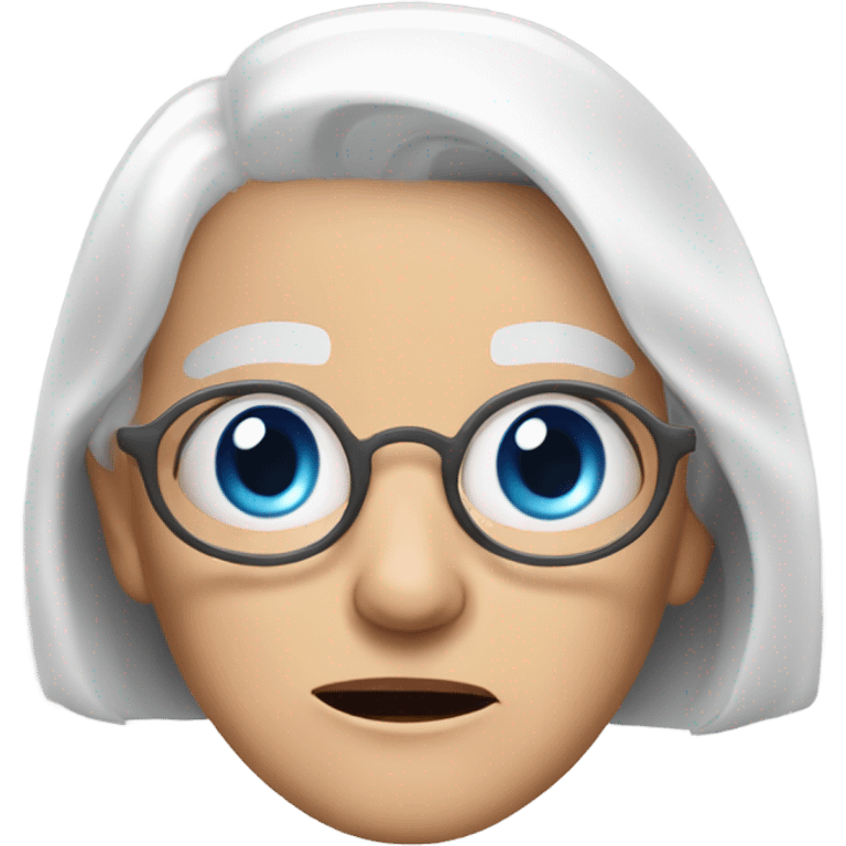 An old Woman 50 years with white hair and Bob cut with a broken tablet in the Hand an shocked and Blue eyes emoji