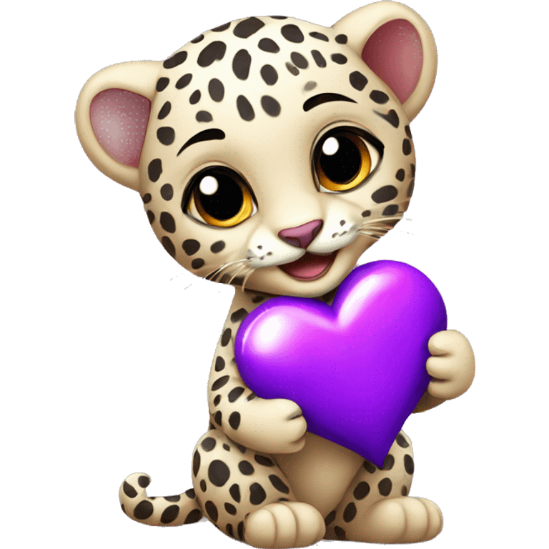 Baby leopard holding a purple heart  emoji