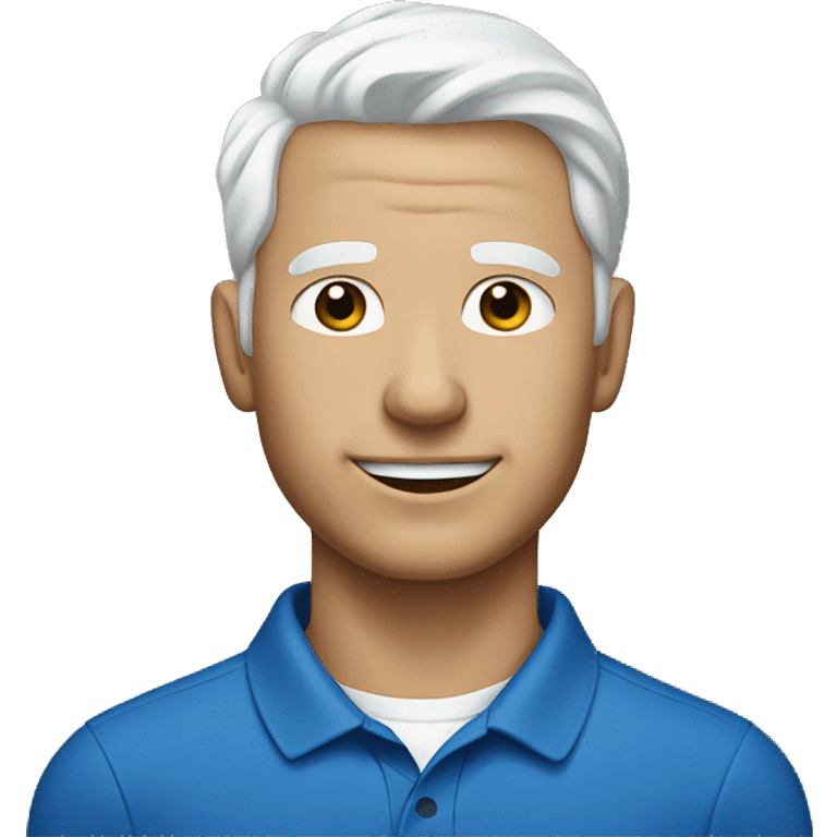 Fit man with white hair, no facial hair and wearing a blue polo shirt emoji